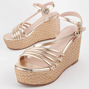 Sandalia De Cuña - Dorado - Altura: 10 Cm