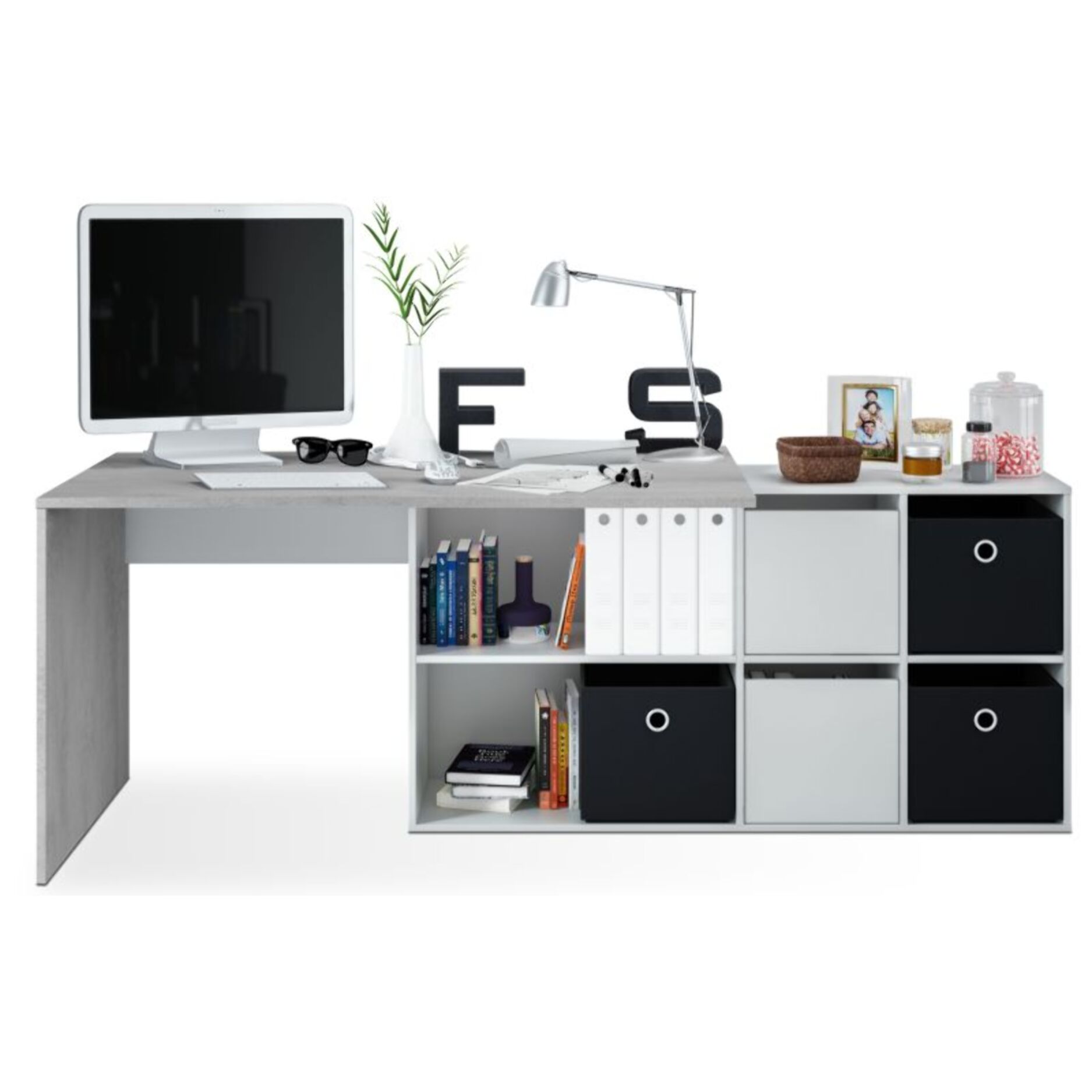 Mesa de escritorio Move Blanco Artik (Blanco Mate) - Gris Cemento