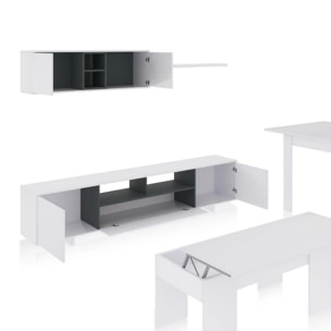 Pack salón con mesa de centro y mesa de comedor Kenzo Max V2B Blanco Brillo - Gris Antracita