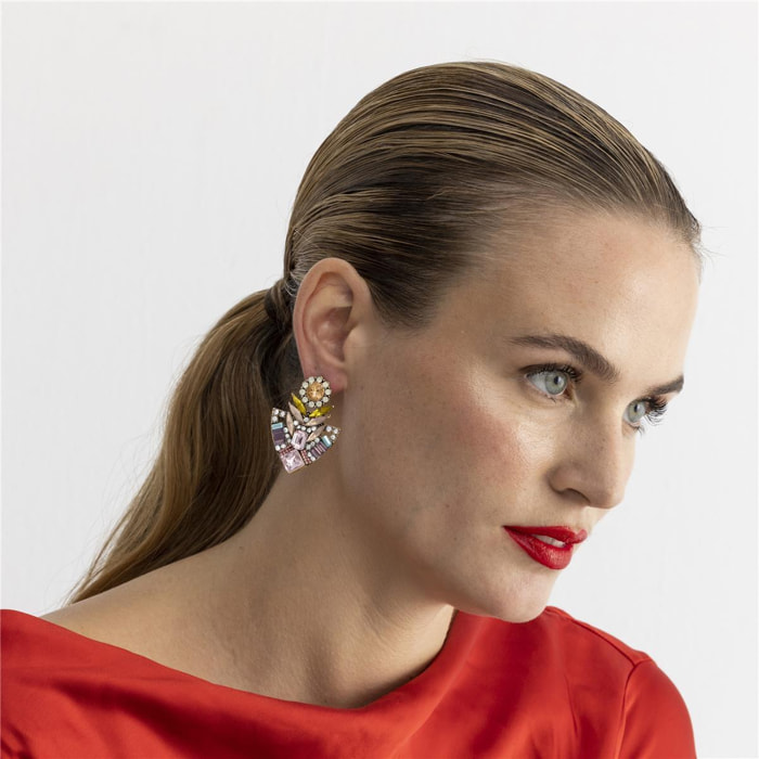 Pendientes con Cristal Multicolor acabado oro 18k