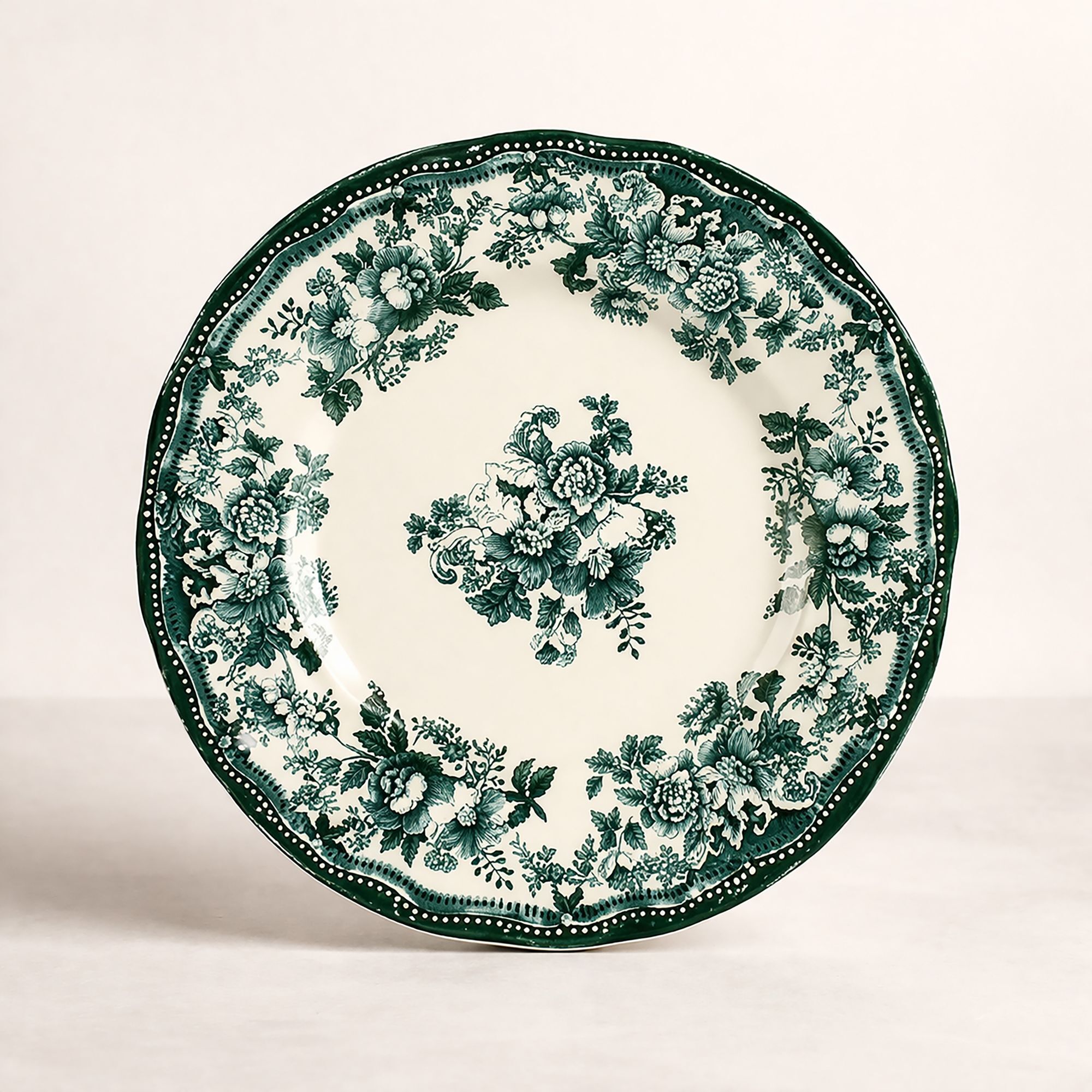 Lot de 6 assiettes plates 26cm fleuries en grès vert  FAUSTINE