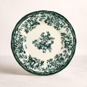 Lot de 6 assiettes plates 26cm fleuries en grès vert  FAUSTINE