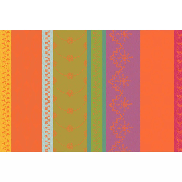 Set pur coton motif jacquard vert orange Mille broderies samba