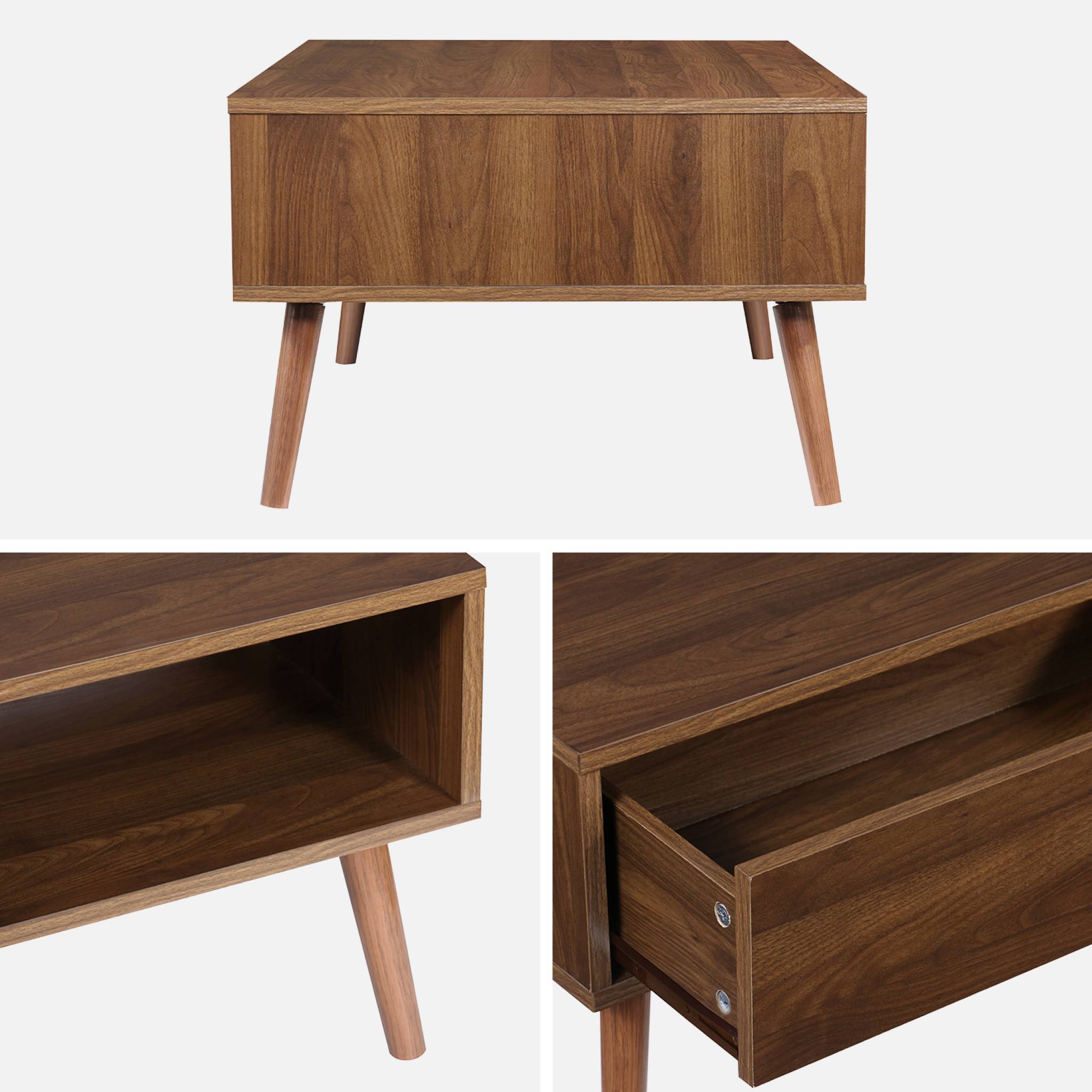 Table basse vintage décor bois de noyer