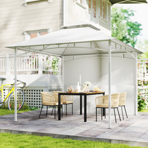 Tonnelle de jardin toit double rideaux métal blanc cassé