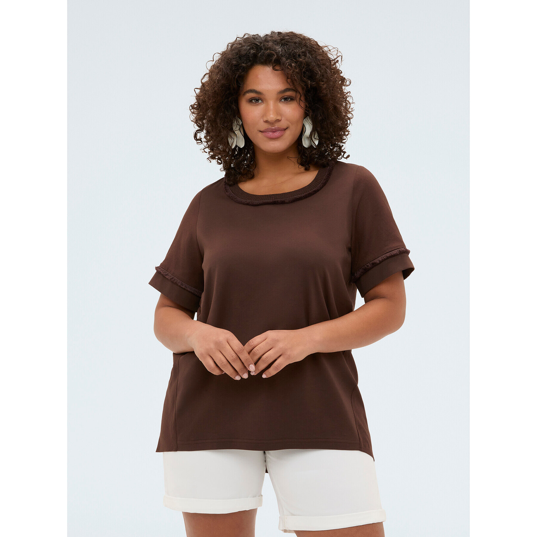 Fiorella Rubino - Camiseta bimaterial en mezcla de lino - Marrón