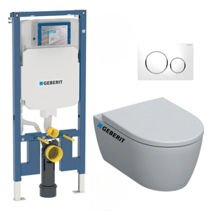 Pack WC Bati-support Geberit Duofix extra-plat + WC sans bride Geberit iCon + Abattant softclose + Plaque blanche (SLIM-iCon-C)