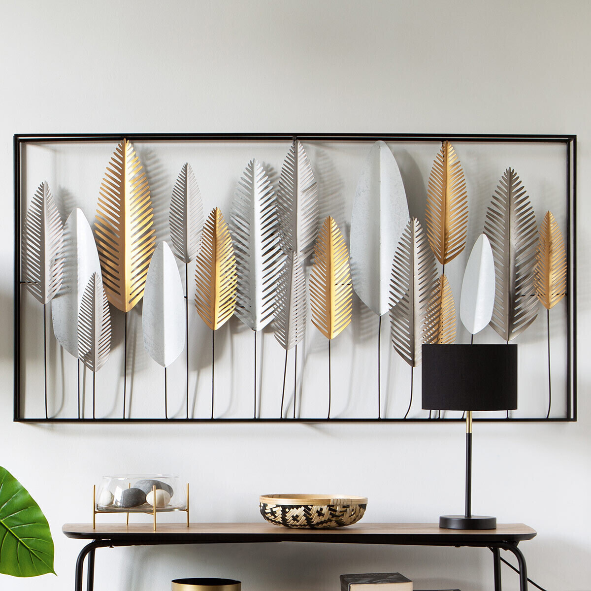 Déco murale "Feuilles" - métal 134x68 cm