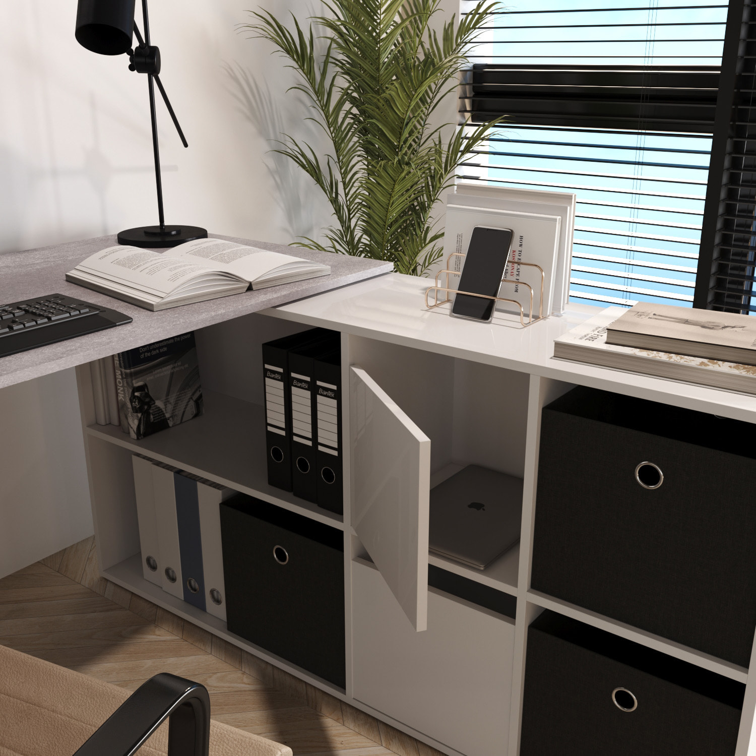 Scrivania Multiposizione con Scompartimenti Murcia Scrittoio Mobile per Computer Desk da Ufficio Soggiorno Sala Pranzo 136x74x66 cm Bianco E Grigio