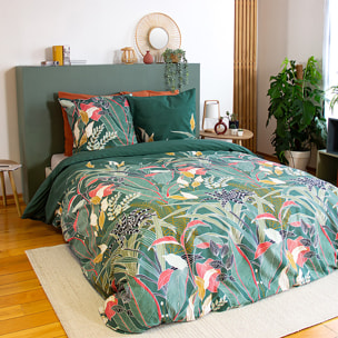 Parure housse de couette 100% motif tropical - vert