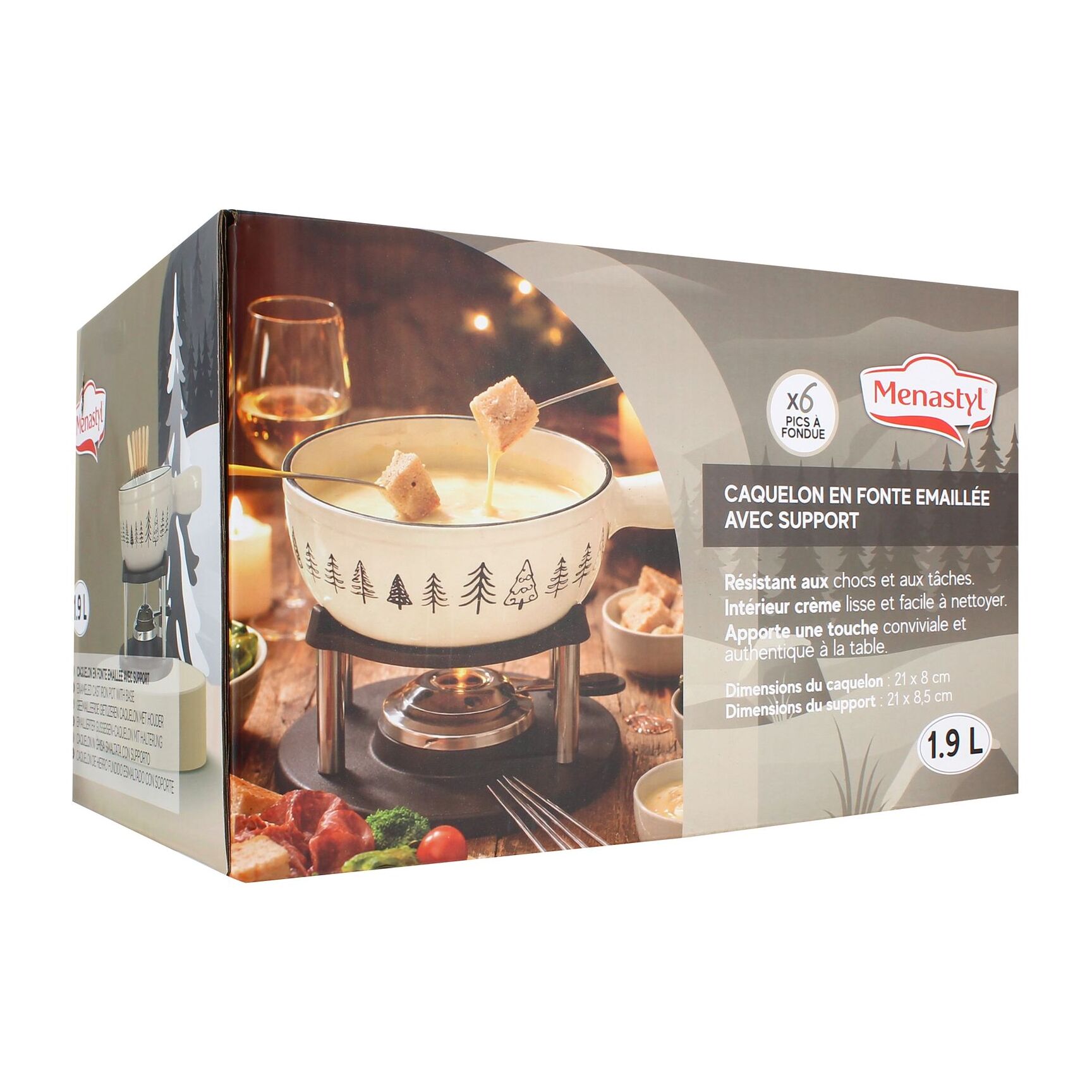 Appareil à fondue en fonte avec 6 fourchettes crème MONTAGNE
