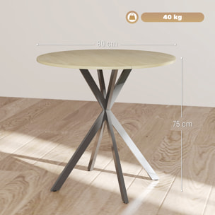 Table ronde bois 2 personnes dia. 80 cm style industriel piètement croisé acier noir