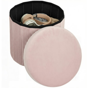 Puff Almacenaje, Banco Almacenaje Plegable, 35 L, 38x38x38 cm, Tapizado en Terciopelo, Baúl de Almacenamiento Redondo, Carga 120 kg, Taburete para Sala de Estar, Dormitorio, Entrada, Rosa
