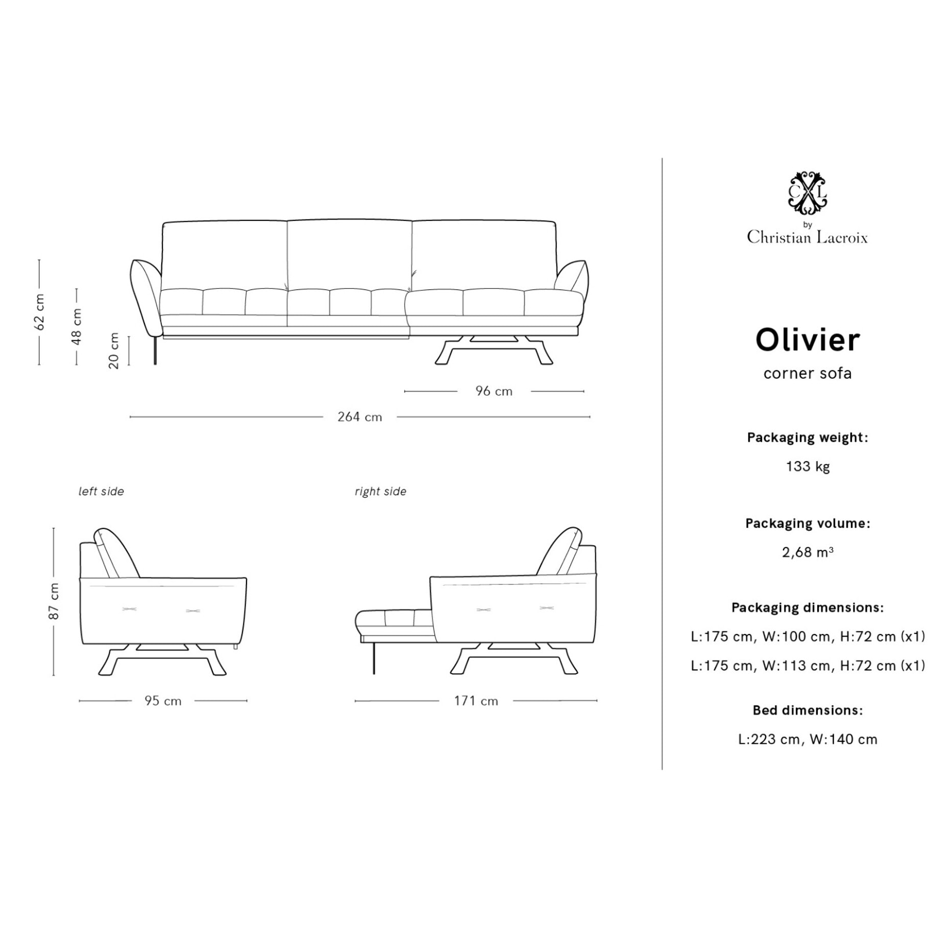 Canapé d'angle droit modulable "Olivier" 4 places en cuir véritable bleu gris