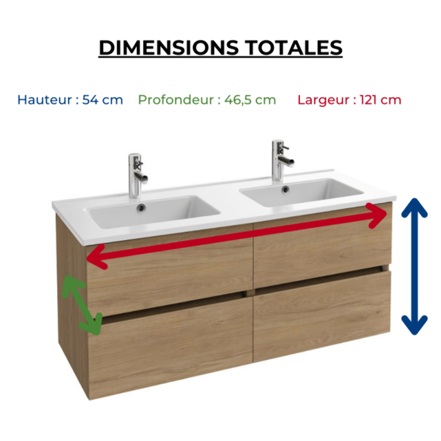 Meuble double vasque 120 cm Tolbiac chêne + miroir led