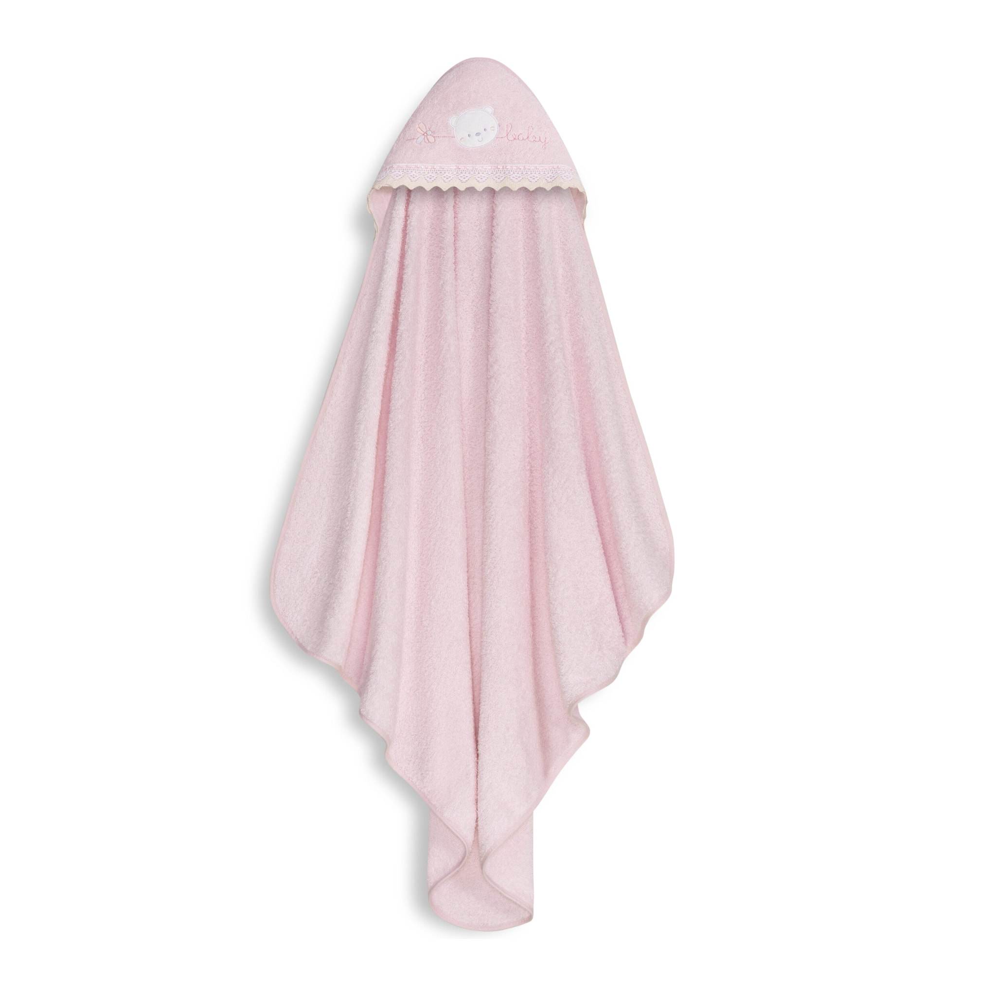 Capa Baño 1X1 Mod Carita Oso Baby Guipur+ Gorro Rosa