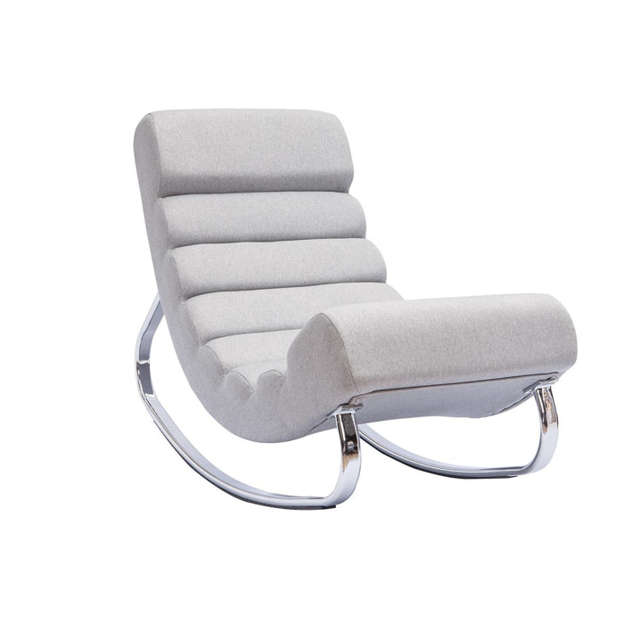 Rocking chair design en tissu gris clair et acier chromé TAYLOR
