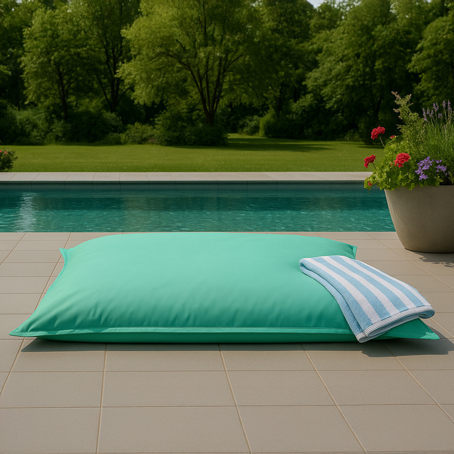 Pouf rectangulaire d'extérieur XXL 180x140cm turquoise THIES
