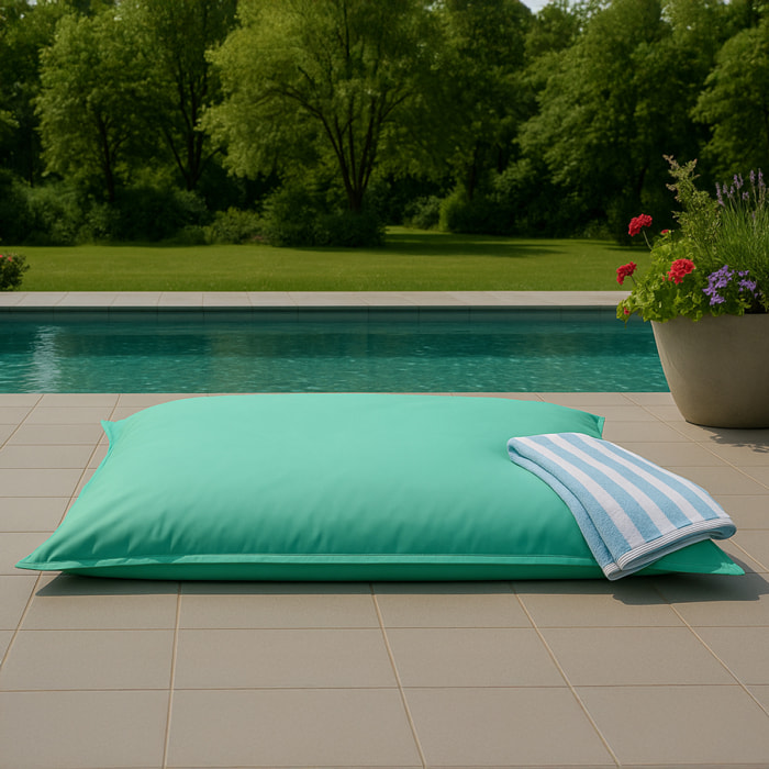Pouf rectangulaire d'extérieur XXL 180x140cm turquoise THIES
