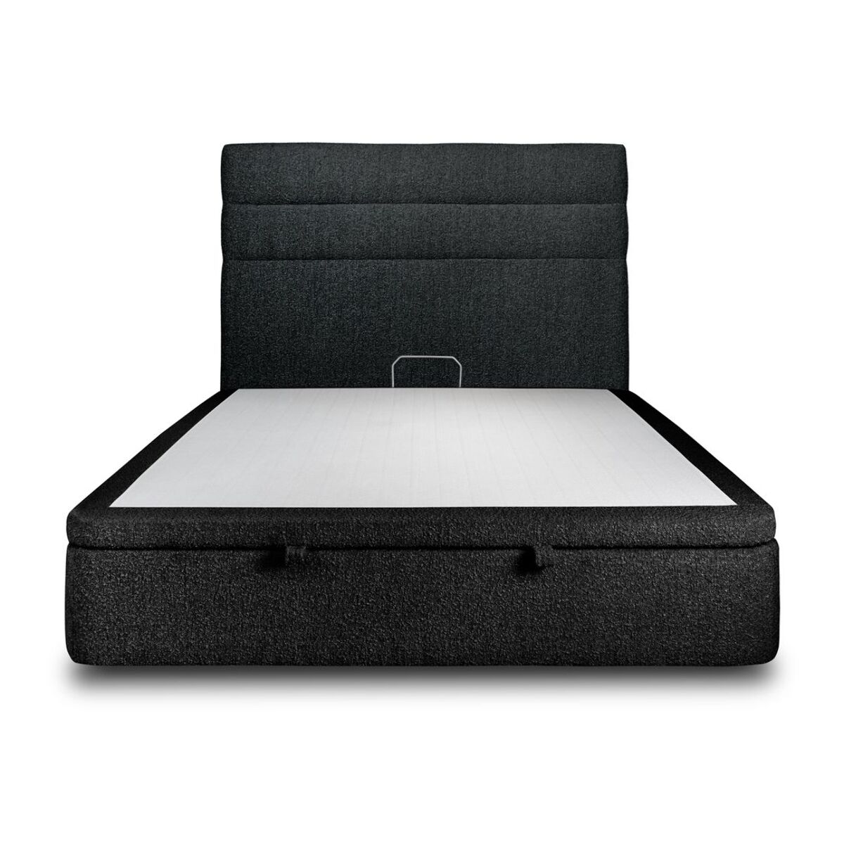Lit avec sommier et tête de lit à lignes - Tissu bouclette au style tendance - Adapté à tous les matelas, montage rapide - Rangement XXL - Hauteur Totale : 39cm