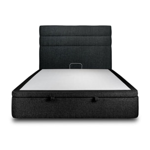Lit avec sommier et tête de lit à lignes - Tissu bouclette au style tendance - Adapté à tous les matelas, montage rapide - Rangement XXL - Hauteur Totale : 39cm