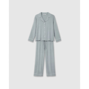 Pijama largo camisero viscosa punto azul agua