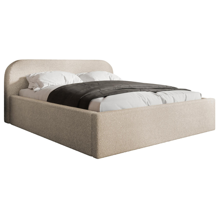 Orane - lit coffre - 160x200 cm - en tissu bouclette - Beige