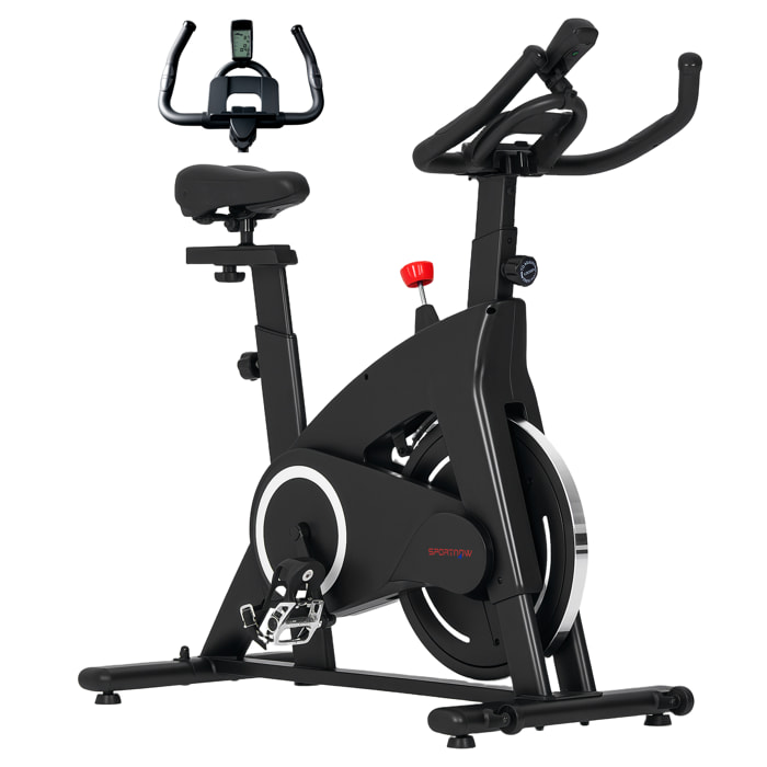 Bicicleta Estática Bici Estática con Volante de Inercia 15 kg Pantalla LED Pulsómetro Manillar Asiento Ajustable y Ruedas Carga 120 kg para Casa Gimnasio Negro