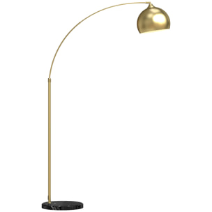 Lampadaire arc - lampadaire arceau courbé design - pied marbre noir mât abat-jour globe métal doré