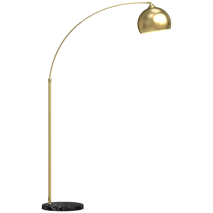 Lampadaire arc - lampadaire arceau courbé design - pied marbre noir mât abat-jour globe métal doré