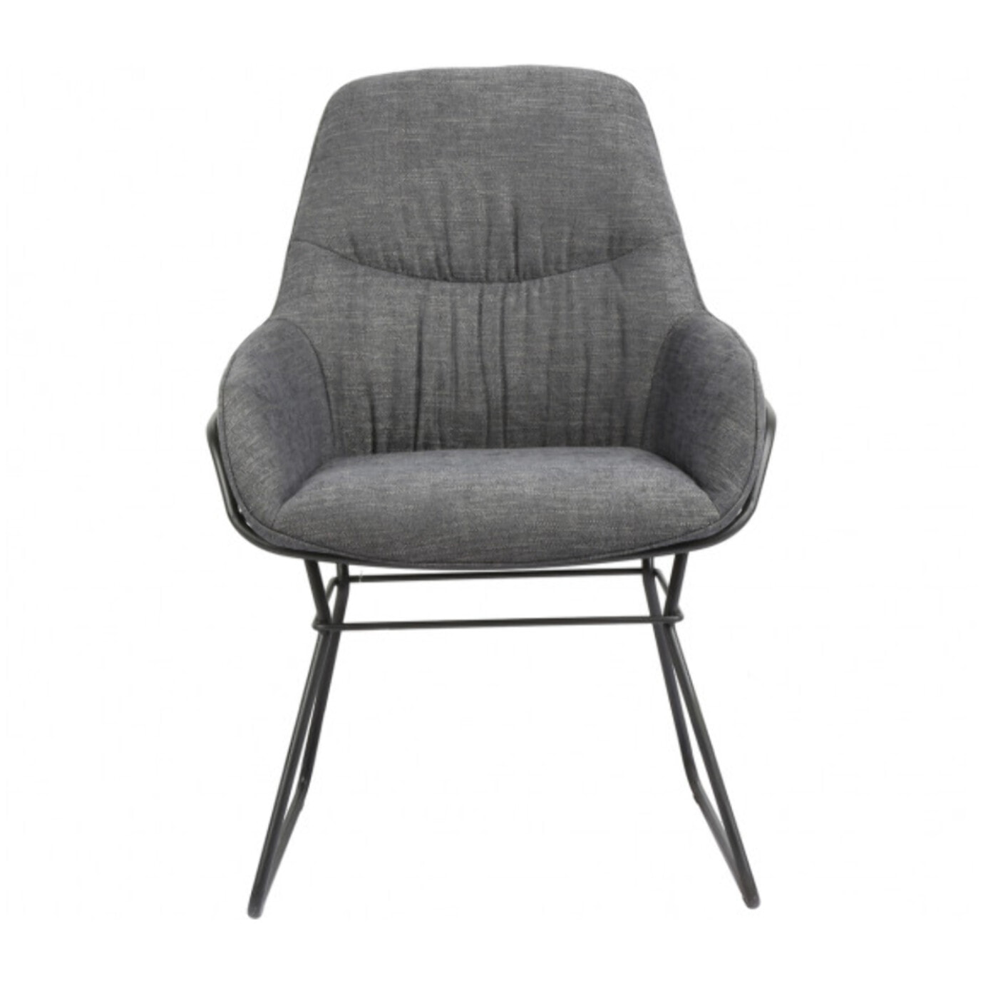 Fauteuil tissu gris avec accoudoirs et pieds luge métal noir - OSLO