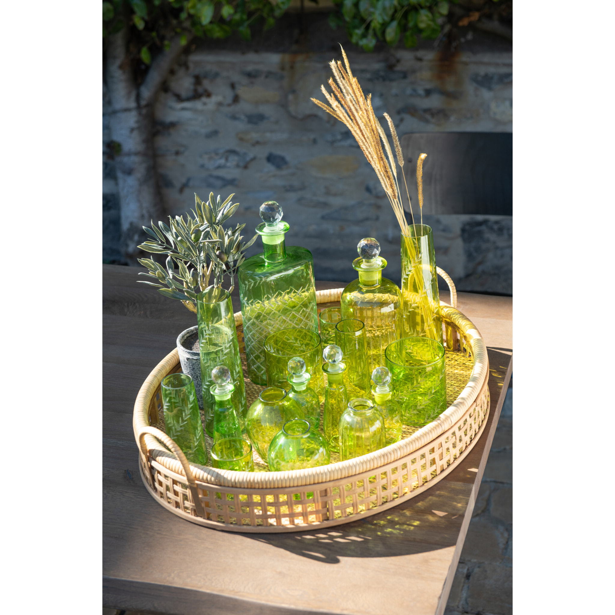 J-Line vase Feuille - verre - vert - large - 2 pièces - 24 cm de hauteur