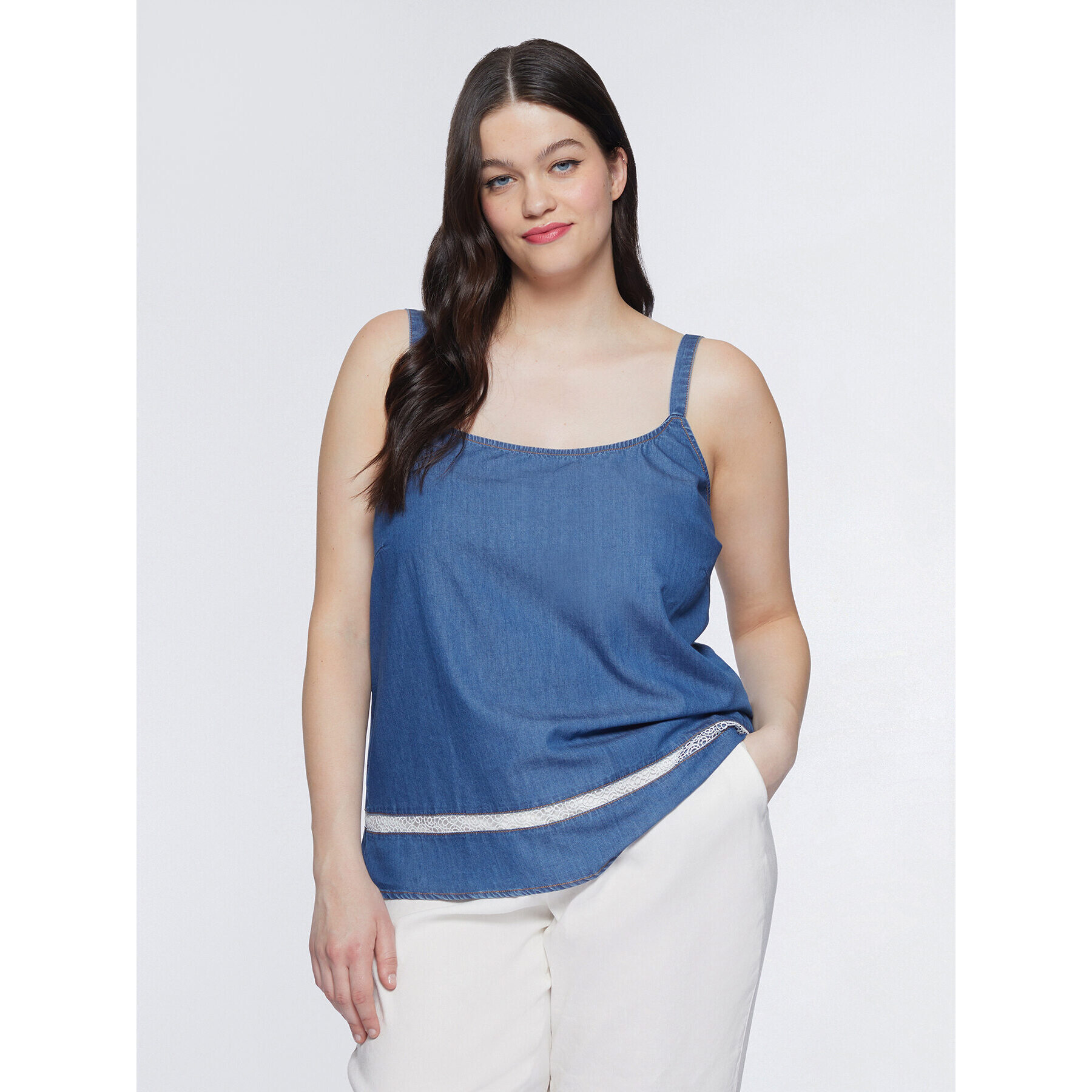 Fiorella Rubino - Top vaquero con bordes de encaje - Azul