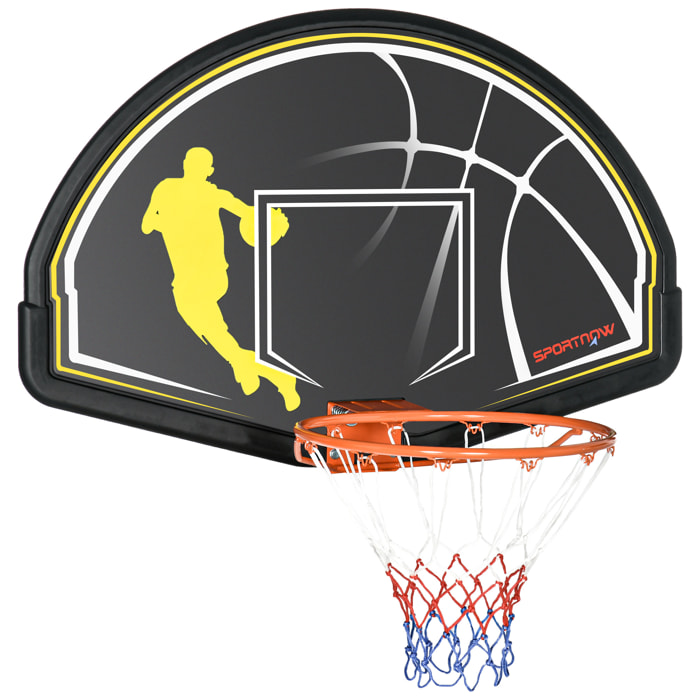 Canasta de Baloncesto de Pared Tablero de Baloncesto Aro de Baloncesto para Interior y Exterior 110x90x70 cm Negro y Amarillo