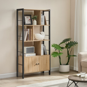 Libreria Industrial Sonoma con Ante in Acciaio e Legno