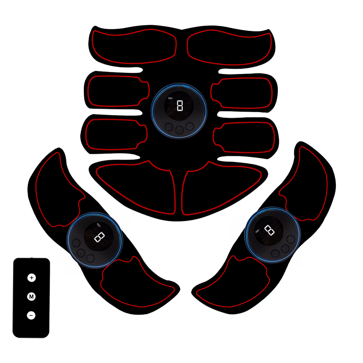 Stimolatore elettronico e massaggio EMS con telecomando. Per addominali, braccia e gambe. Batteria ricaricabile.