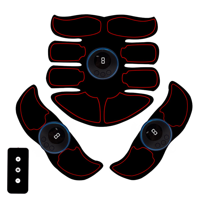 Stimolatore elettronico e massaggio EMS con telecomando. Per addominali, braccia e gambe. Batteria ricaricabile.