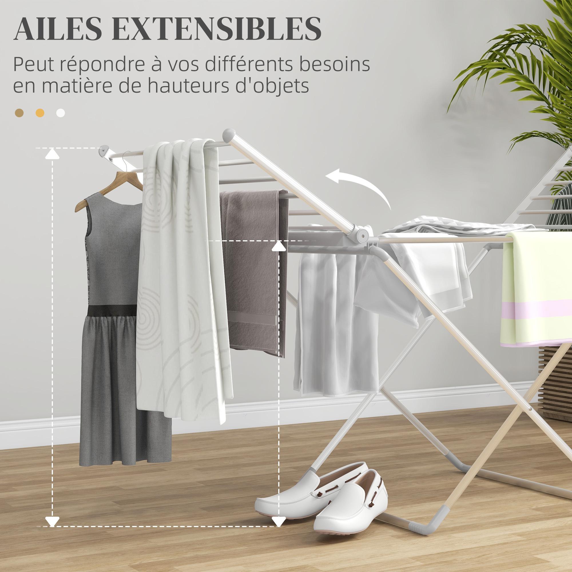 Etendoir séchoir linge pliable 2 ailes latérales extensibles alliage aluminium