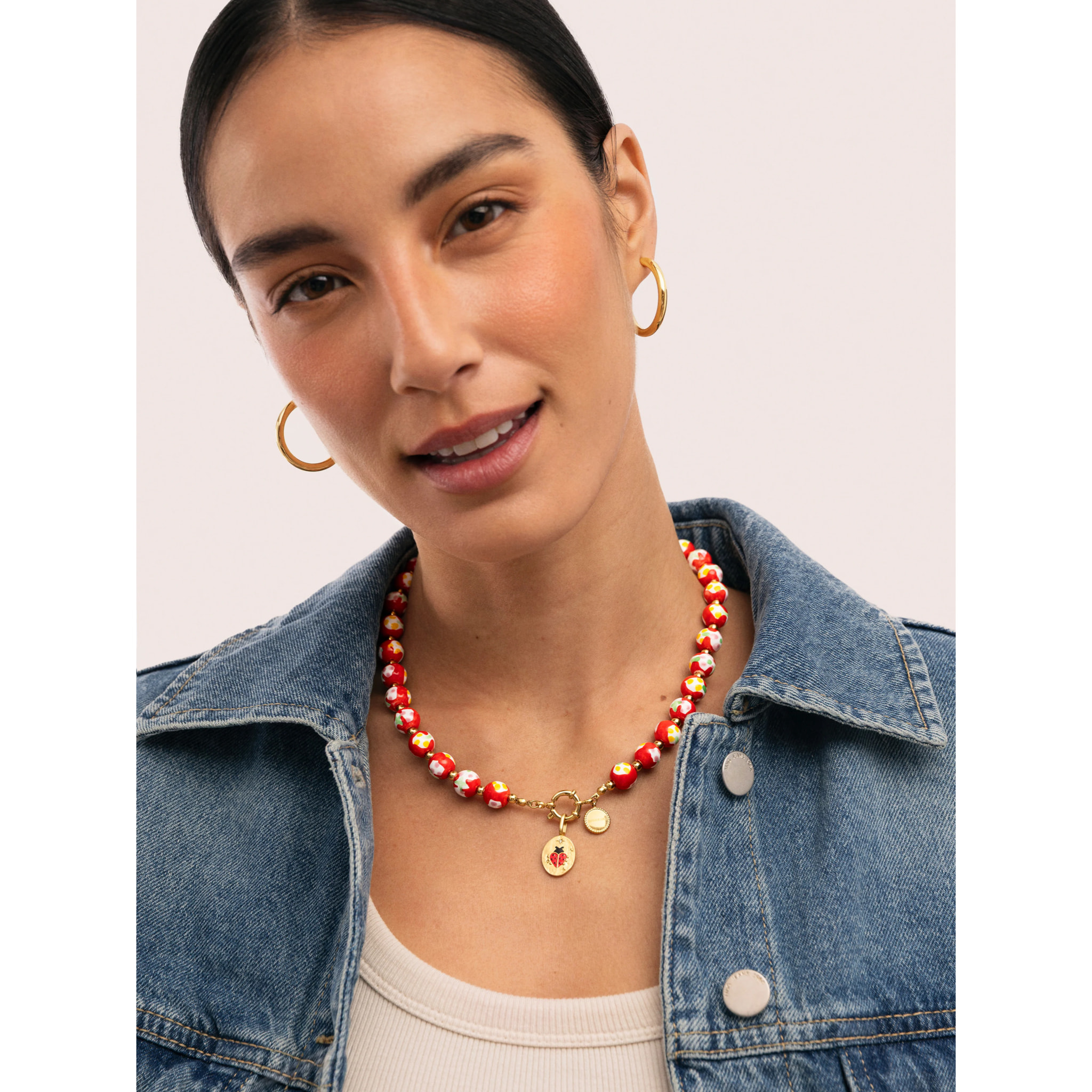 Collar Carmesí Acero Baño Oro