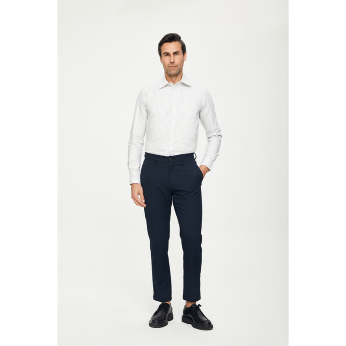 Camicia Uomo 1 Bottone Italiano Slim Cotone Riga Media Verde Medio/Bianco