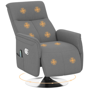 Sillón Relax Reclinable con Reposapiés Sillón de Masaje con 10 Puntos de Masaje Giratorio 360° Mando a Distancia Butaca Reclinable para Salón Oficina Gris