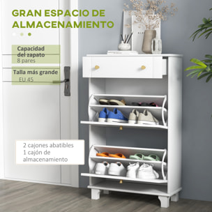 Mueble Zapatero Blanco Zapatero Estrecho con 2 Puertas Abatibles y 1 Cajón para 8 Pares de Zapatos para Entrada Pasillo 60x23,5x98,5 cm