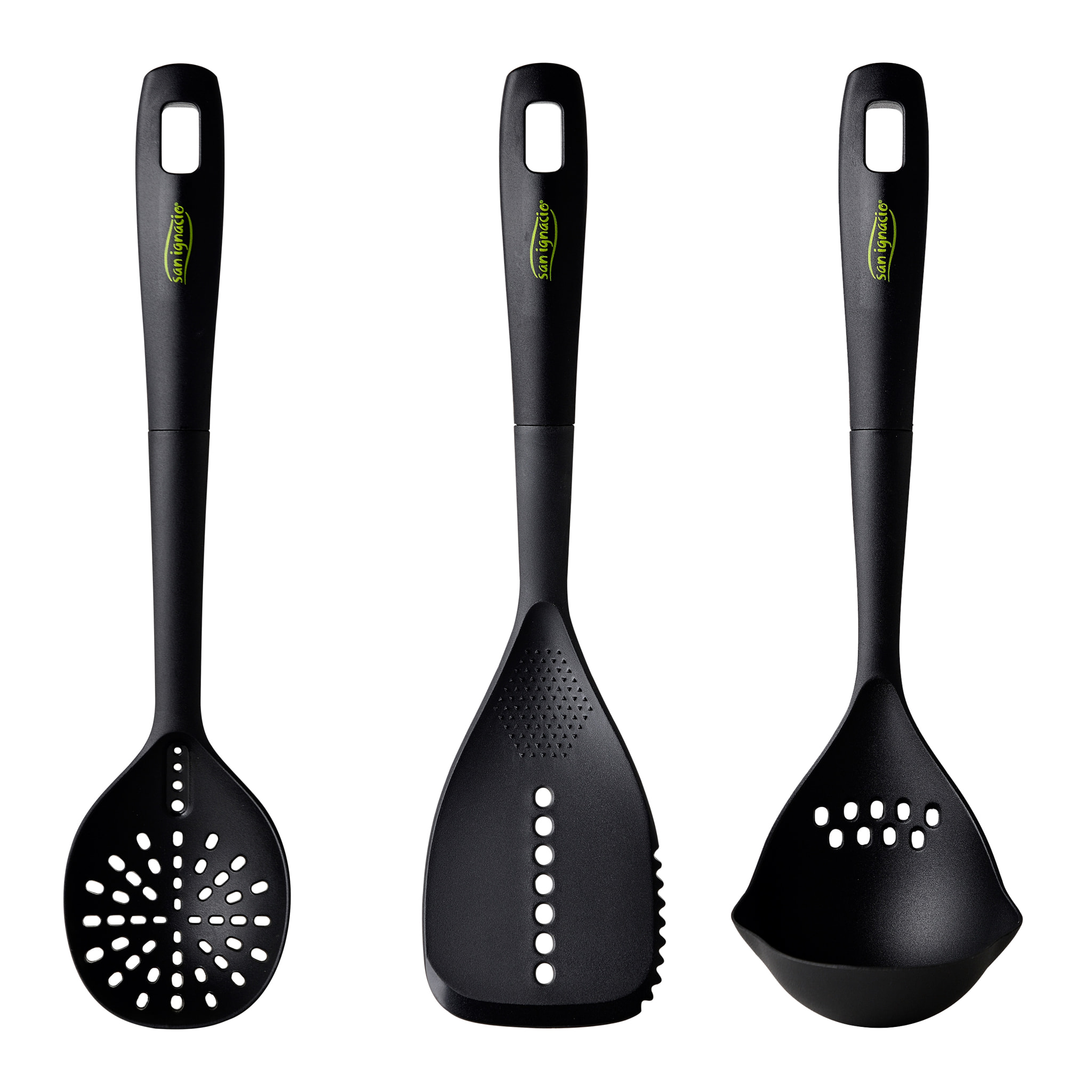 Set de 3 utensilios de cocina de nylon Xtra (cuchara ranurada, cazo y espátula) – San Ignacio