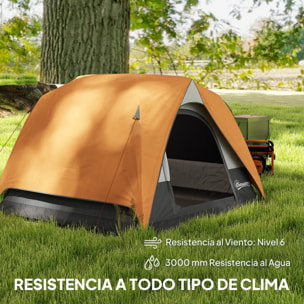 Tienda de Campaña para 2-4 Personas Tienda de Camping Plegable con Puerta Ventanas de Malla Bolsillo Gancho y Bolsa de Transporte Impermeable Fácil Instalación para Senderismo Naranja y Gris
