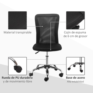 Silla de Oficina de Malla Silla de Escritorio Giratoria sin Brazos con Altura Ajustable Carga 100 kg para Estudio Despacho 43x58x90-100 cm Negro