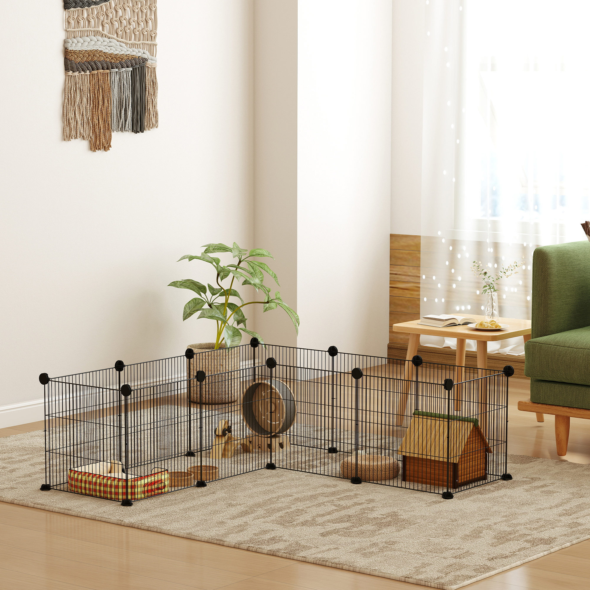 Cage parc enclos animaux domestiques L 140 x l 70 x H 35 cm bords arrondis fil métallique noir