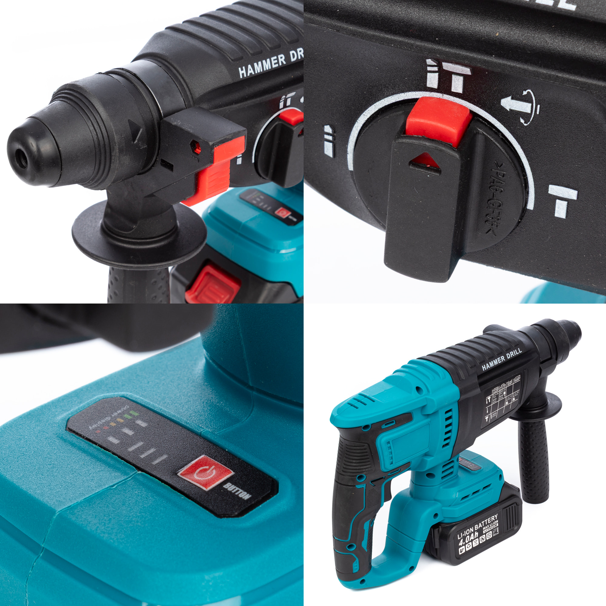 Set de 5 herramientas eléctricas, radial angular, martillo perforador, taladro, sierra de calar y llave de impacto 21V. 4 baterias de 13000 mah