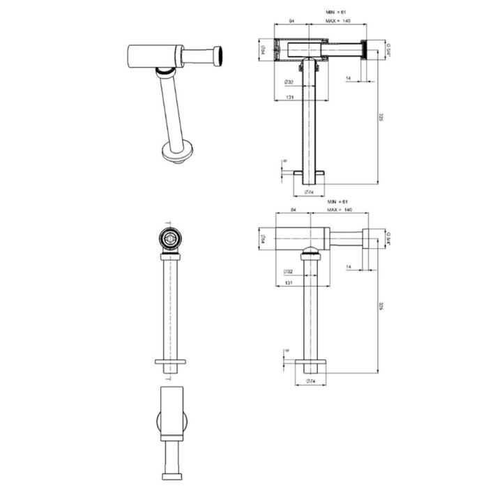 Siphon de lavabo design 5/4" DN32 - noir mat - SAT Project
