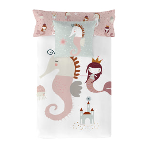 Haciendo el Indio - Funda Nórdica Estampada - Reversible - Infantil - Cierre Solapa - 100% Algodón - Incluye 1 Funda de Almohada - Seahorse