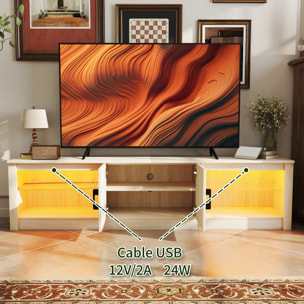 Mueble de TV Moderno Mueble de TV para Salón con Luces LED RGB Puertas con Cierre Lento y Estantes de Vidrio Abiertos Mueble para Televisión de 75 Pulgadas 180x35x45 cm Roble